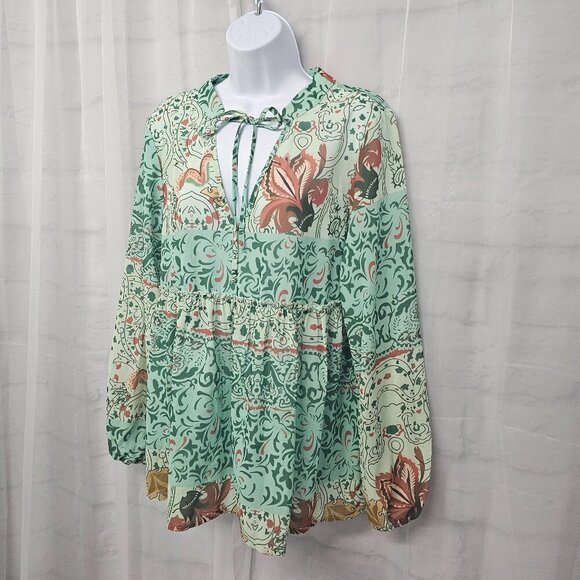 Misslook Blouse Boho Festival Green Floral Cottage Retro Hippie M - Picture 6 of 12
